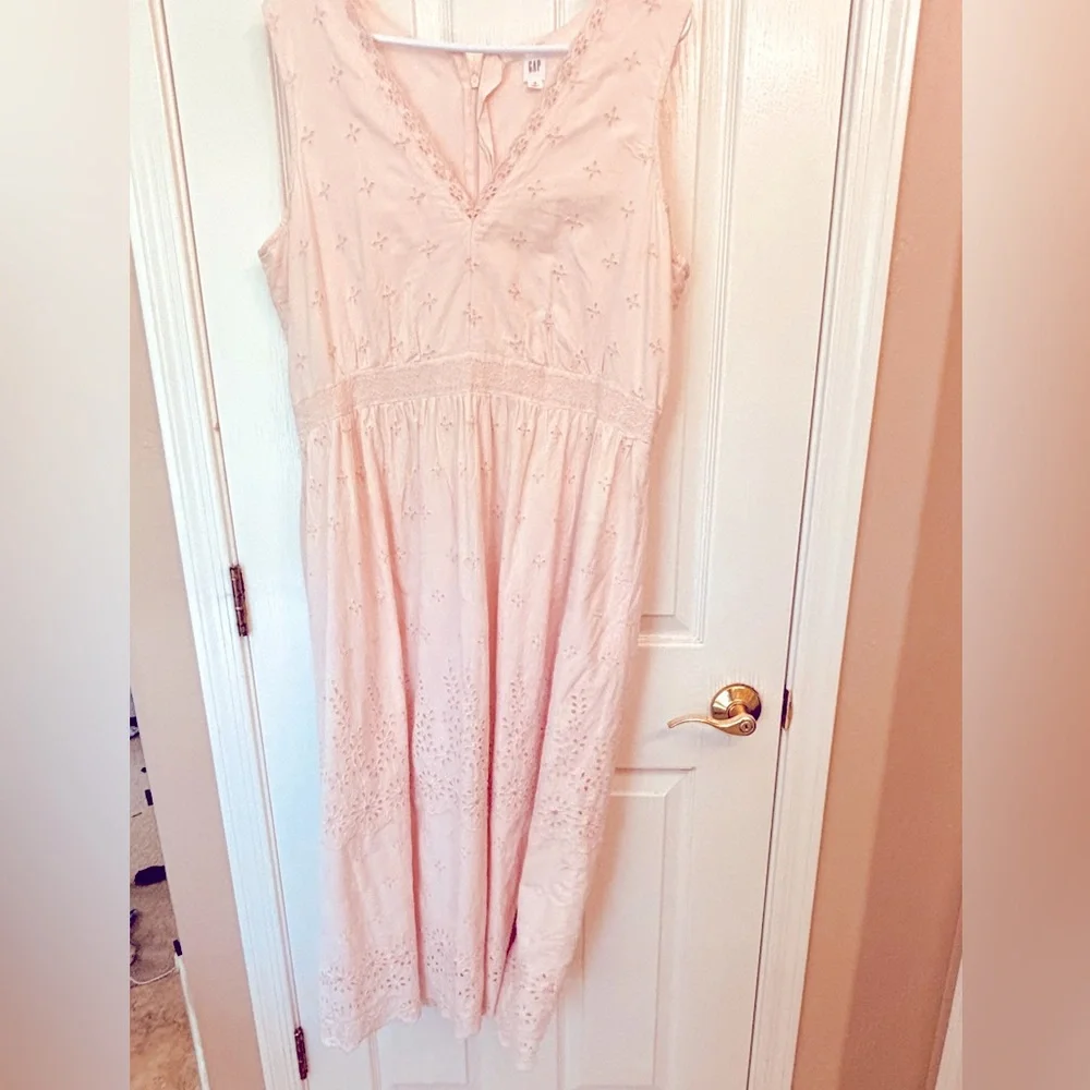 Gap Candy Pink Lined Cotton Dress Women’s Size 16 Feminine Eyelet Retro Grandma - Picture 11 of 12